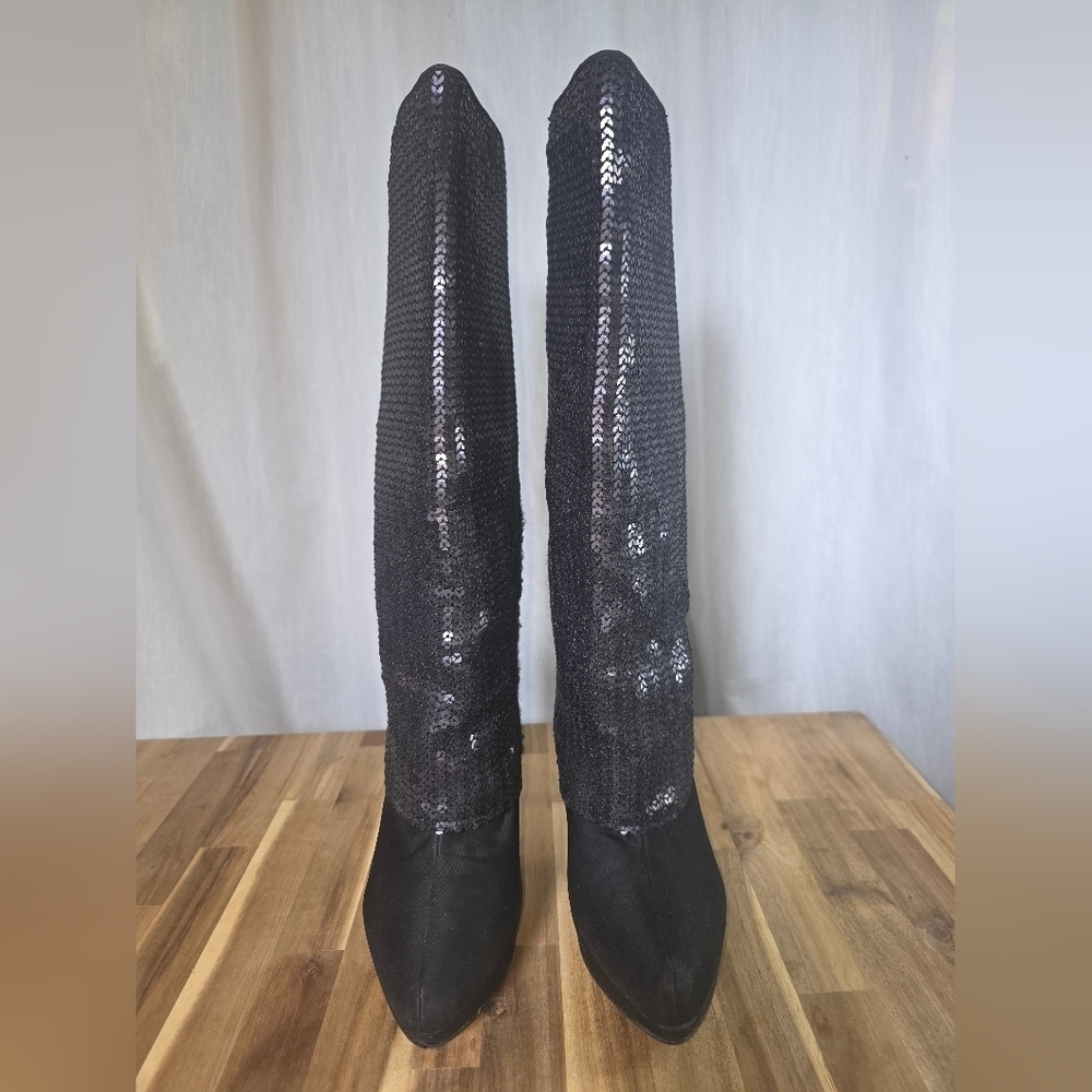Nina New York Womens NWB Nakona Black Mat Sequins Boots Shoes 7 1/2 MED